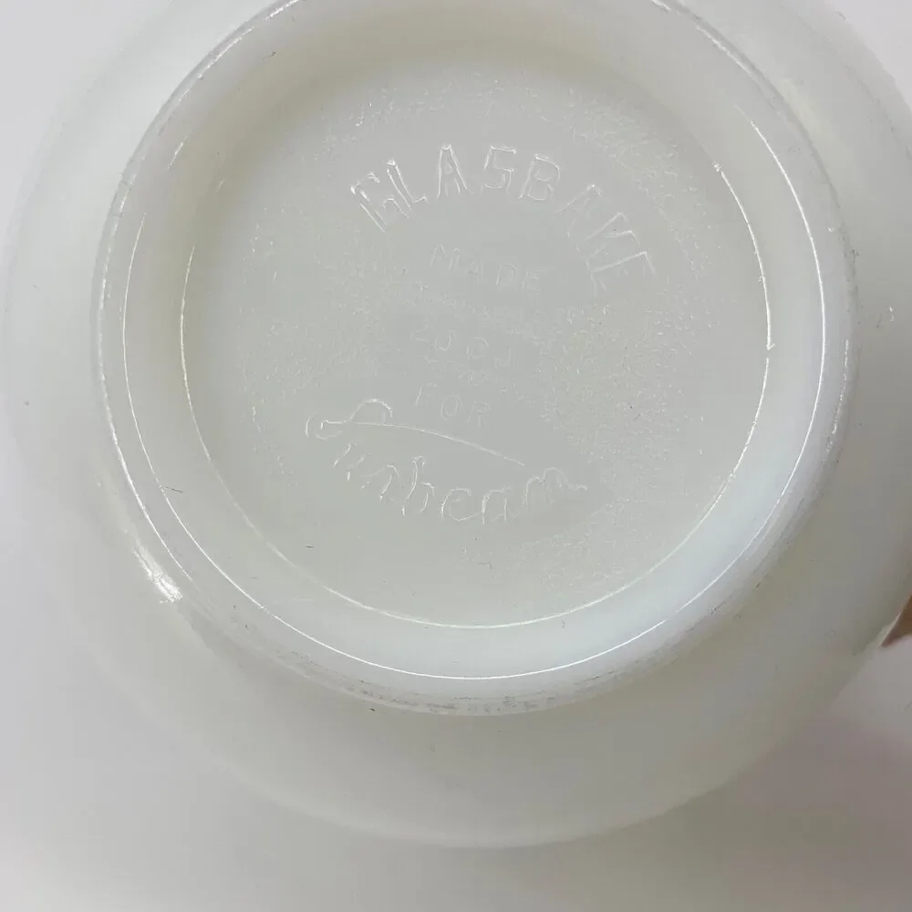 Vintage Glasbake 20 CJ for Sunbeam Milk Glass Mixing Bowl with Pour Spout